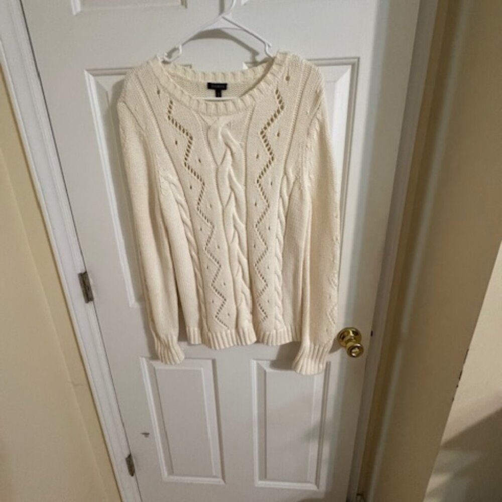 NWT Talbots Cream Cable Knit Sweater Cottagecore Academia Pullover Medium M
